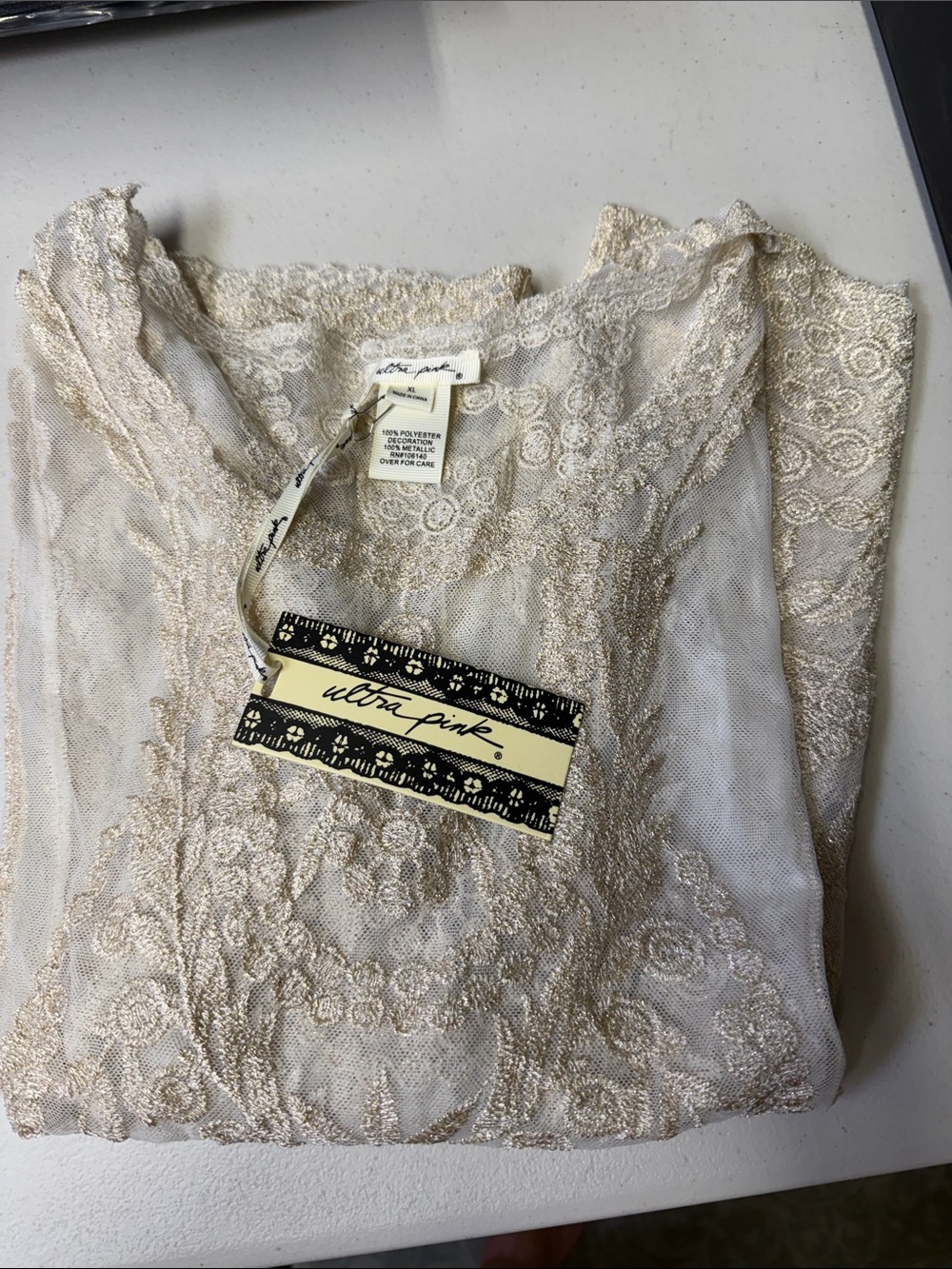 Ultra Pink Black Top with Cream Lace Overlay - Picture 3 of 3